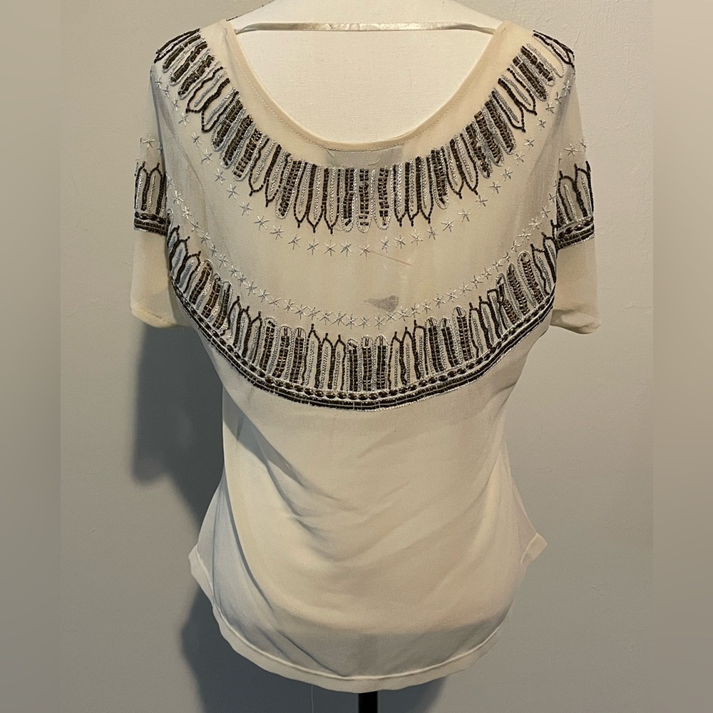 Beige Ecotè Blouse with See Through Beaded Back